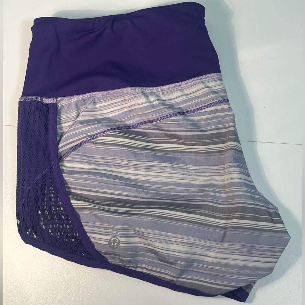 Purple Lululemon Run Sun Sprinter Shorts Size 12 Zip Pocket / Lace cutout sides